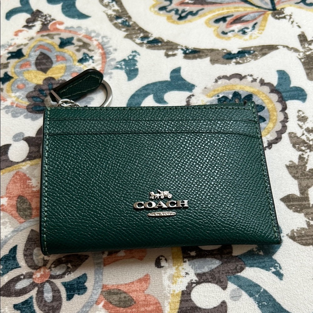 Coach Dark Green Leather Keychain Pouch